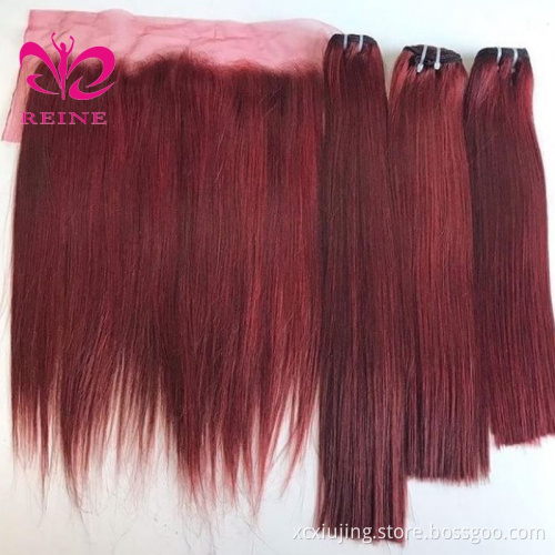 12A Grade Best Quality Raw Cuticle Aligned Hair Bundles 99J color  Vendors Vietnam hair Double Drawn Human Hair Bone Straight